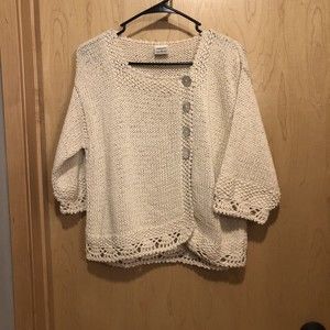 Handknits by Eastwinds Ivory Side Button Crochet Cropped Sweater Sleeve Women L
